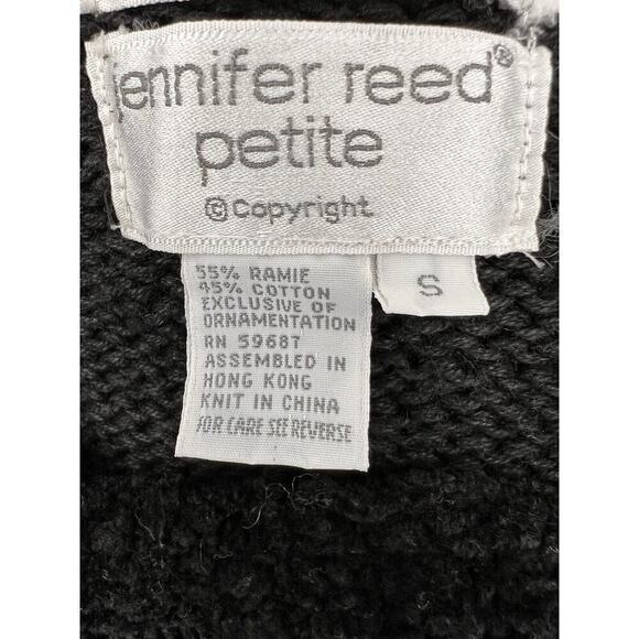VINTAGE JENNIFER REED HAND KNIT PETITE SMALL BLACK SEQUIN EMBELLISHED SWEATER - Picture 8 of 9